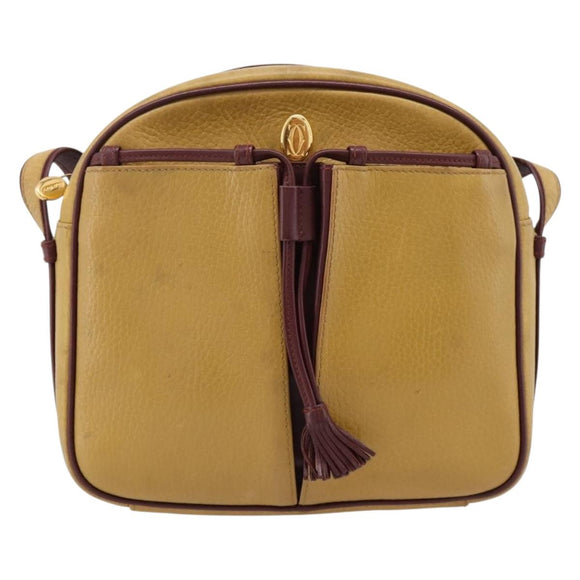 Cartier Must Line Trinity Shoulder Bag Leather Beige Gold Auth 207443