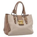Miu Miu Madras Hand Bag Leather Beige Gold Auth 207444-1