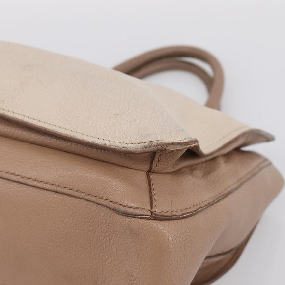 Miu Miu Madras Hand Bag Leather Beige Gold Auth 207444
