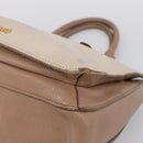 Miu Miu Madras Hand Bag Leather Beige Gold Auth 207444-17