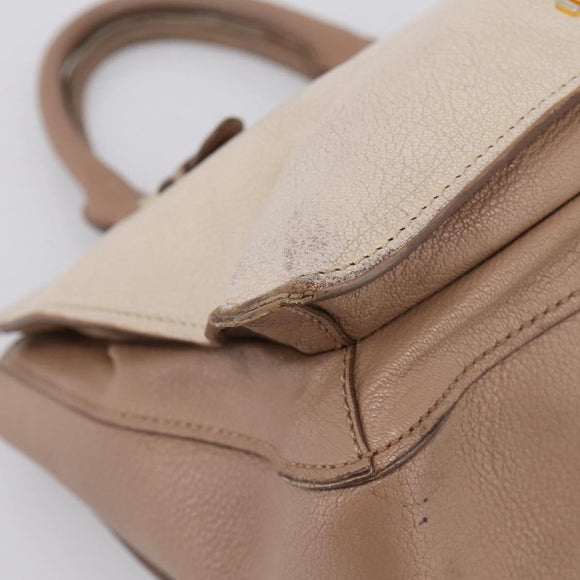 Miu Miu Madras Hand Bag Leather Beige Gold Auth 207444