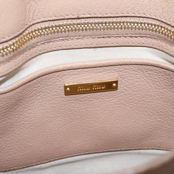 Miu Miu Madras Hand Bag Leather Beige Gold Auth 207444
