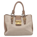 Miu Miu Madras Hand Bag Leather Beige Gold Auth 207444-13