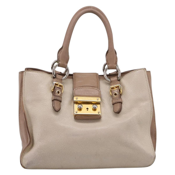 Miu Miu Madras Hand Bag Leather Beige Gold Auth 207444