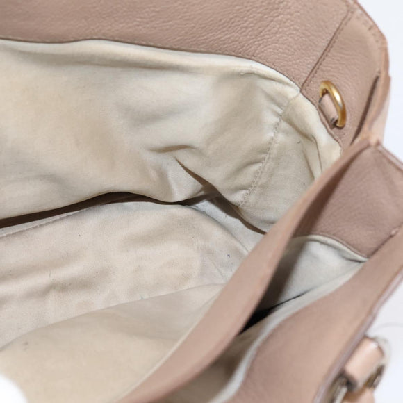 Miu Miu Madras Hand Bag Leather Beige Gold Auth 207444