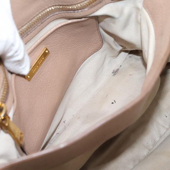 Miu Miu Madras Hand Bag Leather Beige Gold Auth 207444