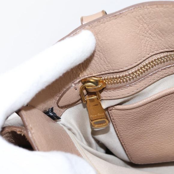 Miu Miu Madras Hand Bag Leather Beige Gold Auth 207444