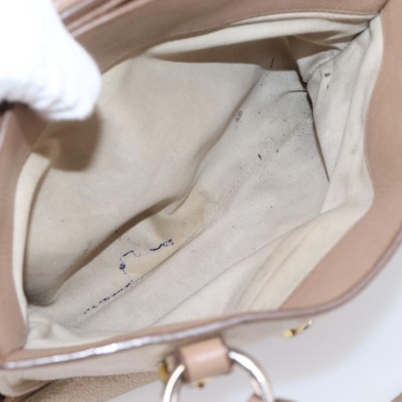 Miu Miu Madras Hand Bag Leather Beige Gold Auth 207444