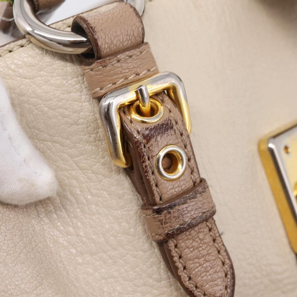 Miu Miu Madras Hand Bag Leather Beige Gold Auth 207444