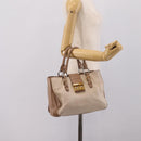 Miu Miu Madras Hand Bag Leather Beige Gold Auth 207444-29