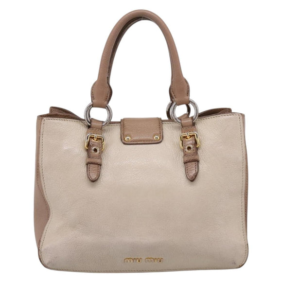 Miu Miu Madras Hand Bag Leather Beige Gold Auth 207444