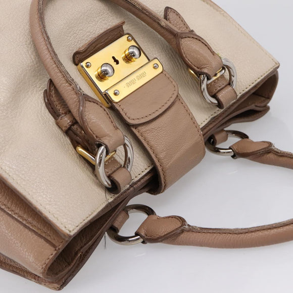 Miu Miu Madras Hand Bag Leather Beige Gold Auth 207444