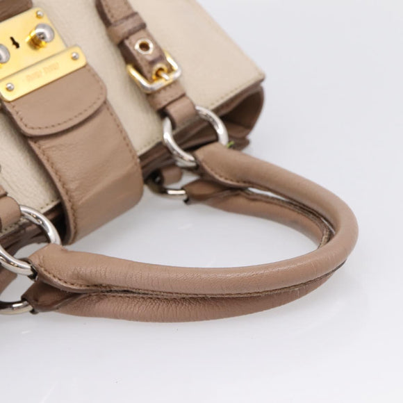 Miu Miu Madras Hand Bag Leather Beige Gold Auth 207444