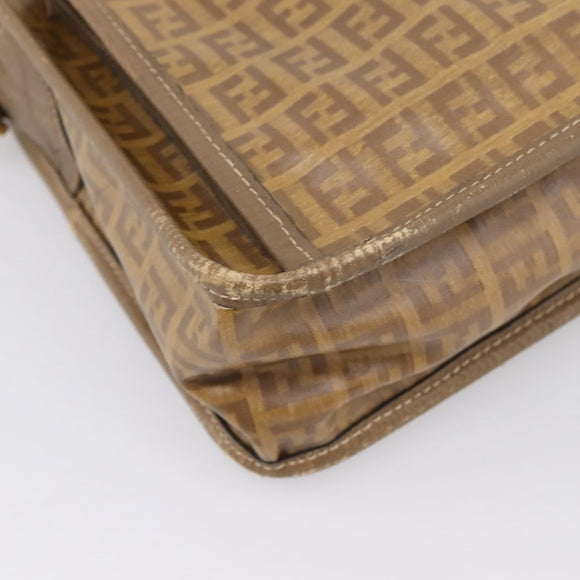FENDI Zucchino Canvas Shoulder Bag Coated Canvas Beige Gold Auth 207445
