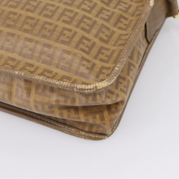 FENDI Zucchino Canvas Shoulder Bag Coated Canvas Beige Gold Auth 207445