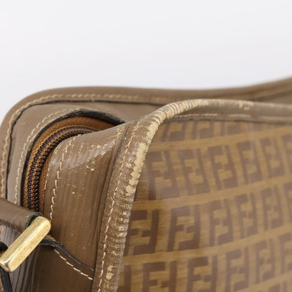 FENDI Zucchino Canvas Shoulder Bag Coated Canvas Beige Gold Auth 207445