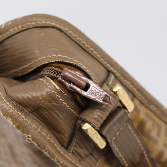 FENDI Zucchino Canvas Shoulder Bag Coated Canvas Beige Gold Auth 207445