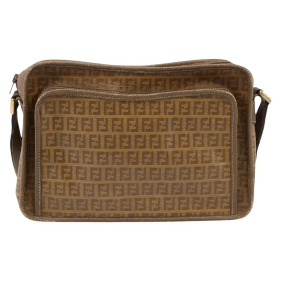 FENDI Zucchino Canvas Shoulder Bag Coated Canvas Beige Gold Auth 207445