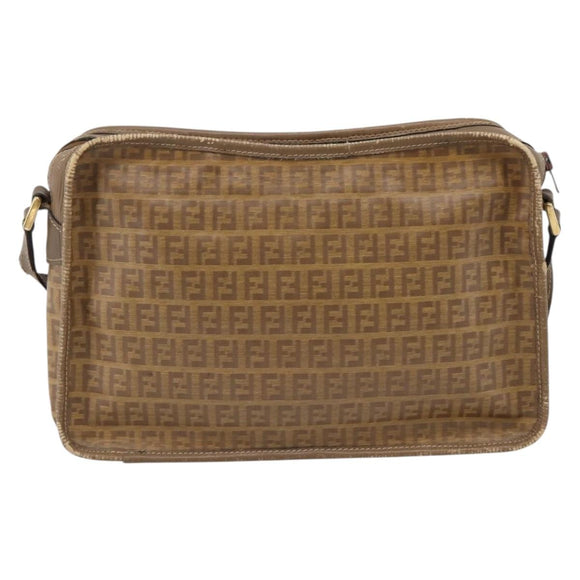 FENDI Zucchino Canvas Shoulder Bag Coated Canvas Beige Gold Auth 207445