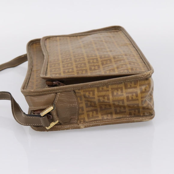 FENDI Zucchino Canvas Shoulder Bag Coated Canvas Beige Gold Auth 207445