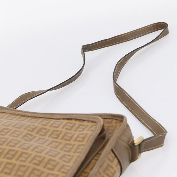 FENDI Zucchino Canvas Shoulder Bag Coated Canvas Beige Gold Auth 207445
