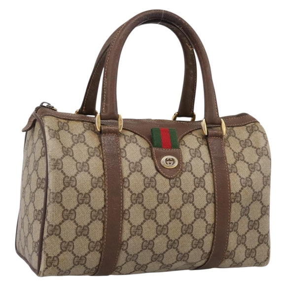 GUCCI GG Supreme Web Sherry Line Boston Bag PVC Beige Gold 40 02 006 Auth 207447