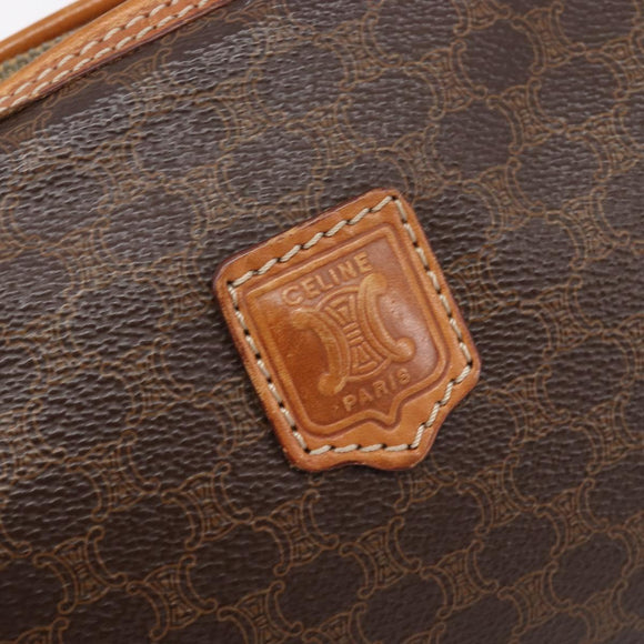 CELINE Macadam Canvas Pouch PVC Leather Brown Gold Auth 207448