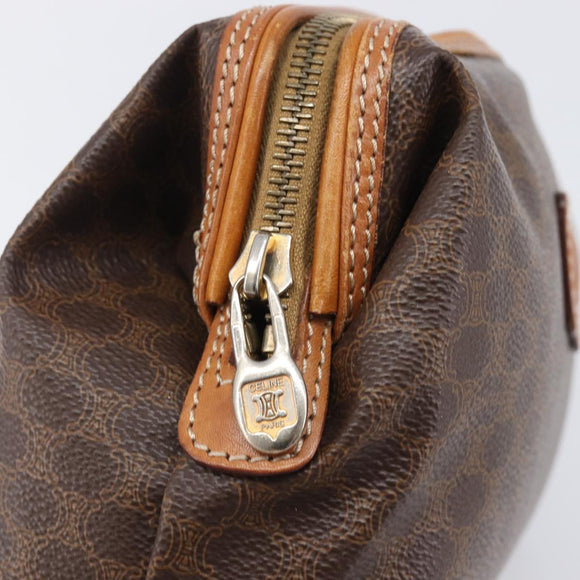 CELINE Macadam Canvas Pouch PVC Leather Brown Gold Auth 207448