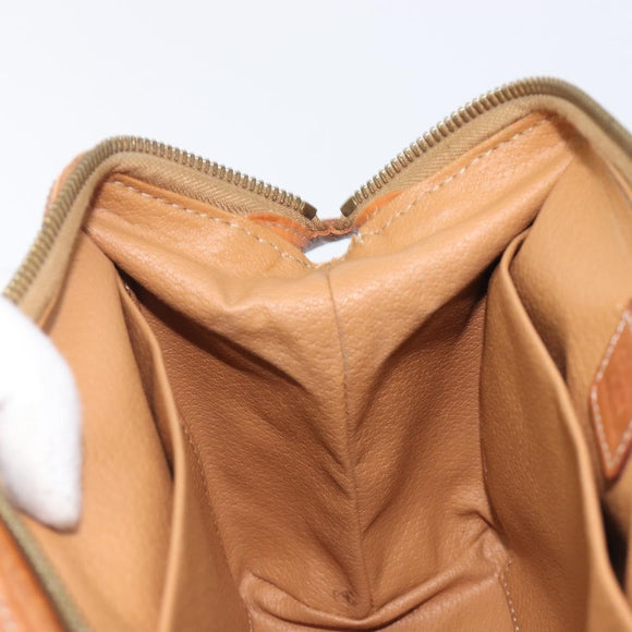 CELINE Macadam Canvas Pouch PVC Leather Brown Gold Auth 207448