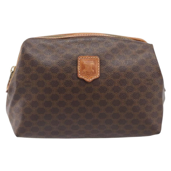 CELINE Macadam Canvas Pouch PVC Leather Brown Gold Auth 207448