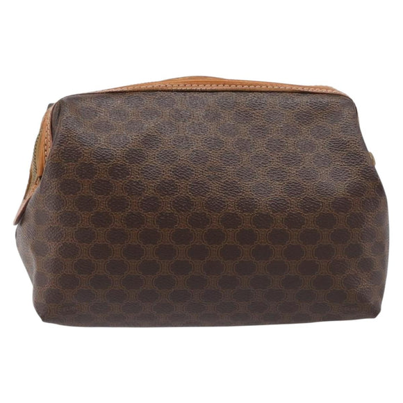 CELINE Macadam Canvas Pouch PVC Leather Brown Gold Auth 207448