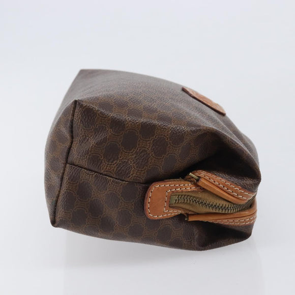 CELINE Macadam Canvas Pouch PVC Leather Brown Gold Auth 207448