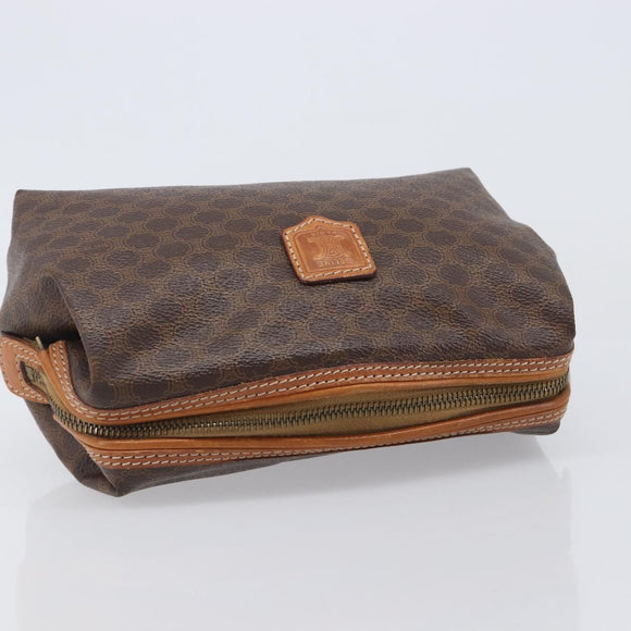 CELINE Macadam Canvas Pouch PVC Leather Brown Gold Auth 207448