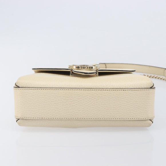 GUCCI Interlocking G Chain Shoulder Bag Leather White Gold 607720 Auth 207449V