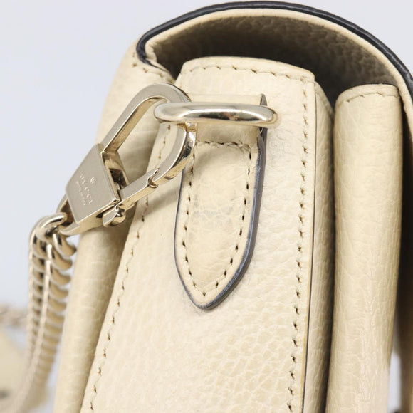 GUCCI Interlocking G Chain Shoulder Bag Leather White Gold 607720 Auth 207449V