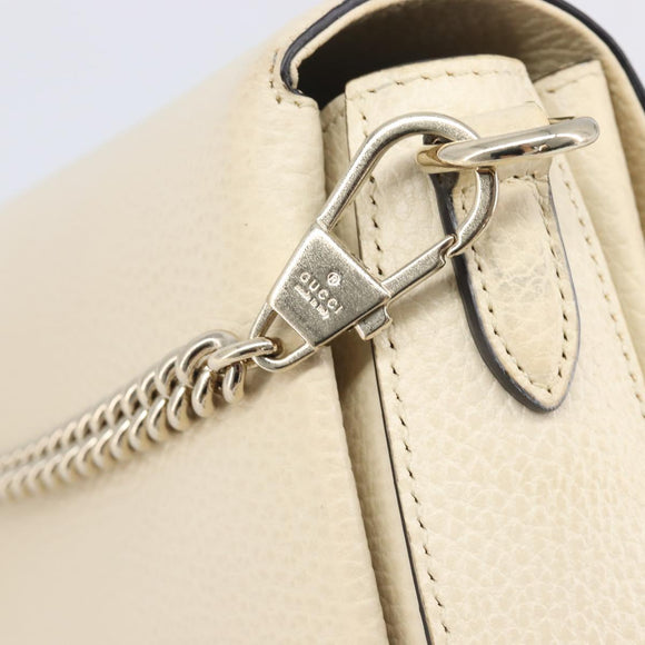 GUCCI Interlocking G Chain Shoulder Bag Leather White Gold 607720 Auth 207449V