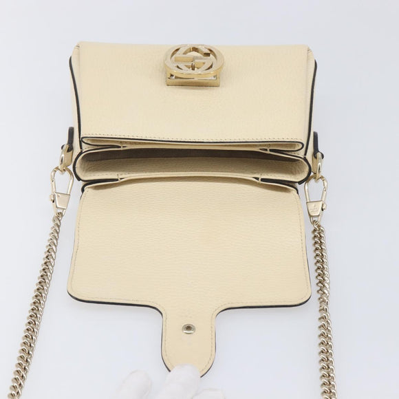 GUCCI Interlocking G Chain Shoulder Bag Leather White Gold 607720 Auth 207449V
