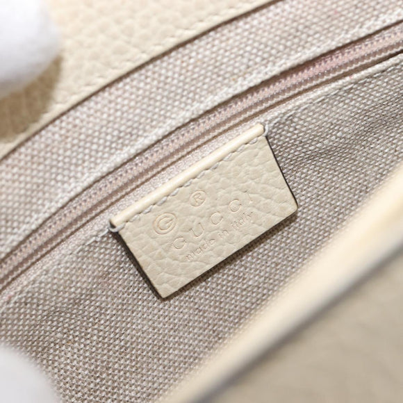 GUCCI Interlocking G Chain Shoulder Bag Leather White Gold 607720 Auth 207449V
