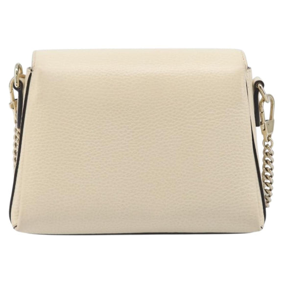 GUCCI Interlocking G Chain Shoulder Bag Leather White Gold 607720 Auth 207449V