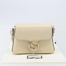 GUCCI Interlocking G Chain Shoulder Bag Leather White Gold 607720 Auth 207449V-12