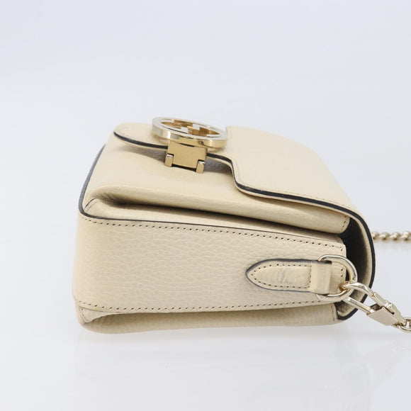 GUCCI Interlocking G Chain Shoulder Bag Leather White Gold 607720 Auth 207449V