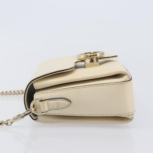 GUCCI Interlocking G Chain Shoulder Bag Leather White Gold 607720 Auth 207449V