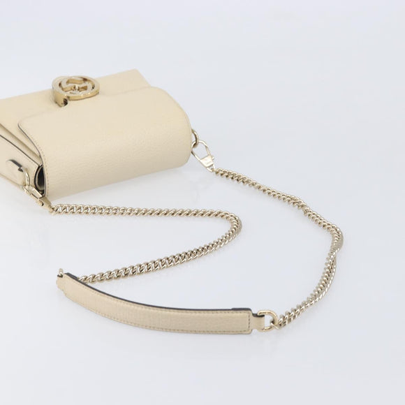 GUCCI Interlocking G Chain Shoulder Bag Leather White Gold 607720 Auth 207449V