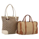 GUCCI GG Canvas Web Sherry Line Hand Bag 2 Set Beige Auth 207453-1