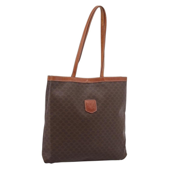 CELINE Macadam Canvas Tote Bag PVC Leather Brown Gold Auth 207454