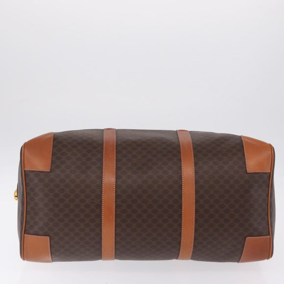 CELINE Macadam Canvas Boston Bag PVC Leather Brown Gold Auth 207455V