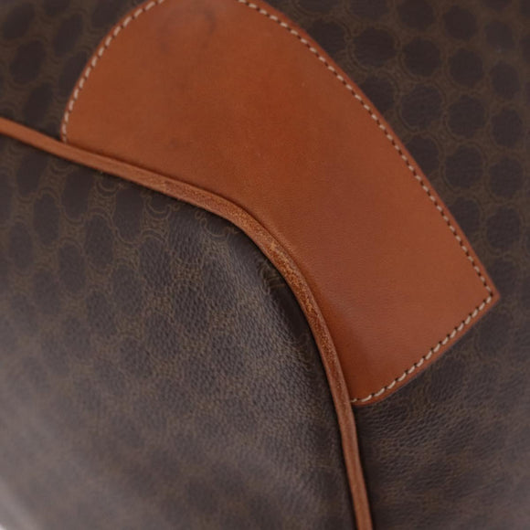 CELINE Macadam Canvas Boston Bag PVC Leather Brown Gold Auth 207455V