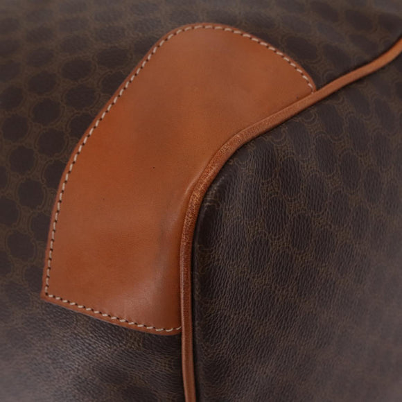 CELINE Macadam Canvas Boston Bag PVC Leather Brown Gold Auth 207455V