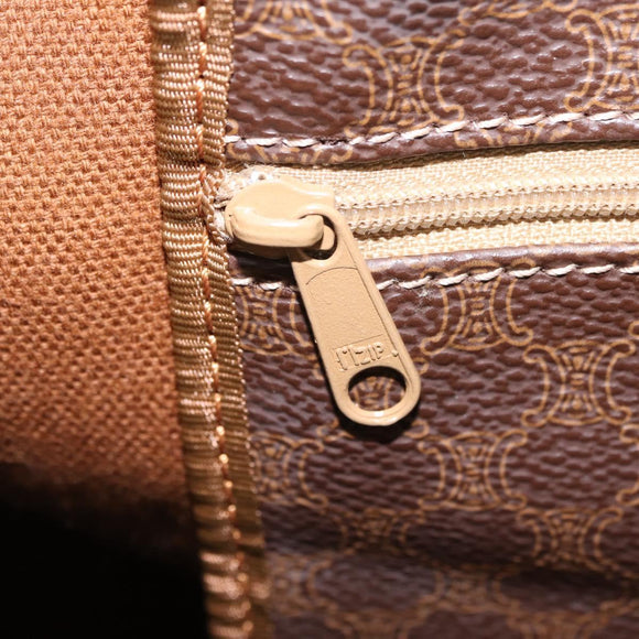 CELINE Macadam Canvas Boston Bag PVC Leather Brown Gold Auth 207455V