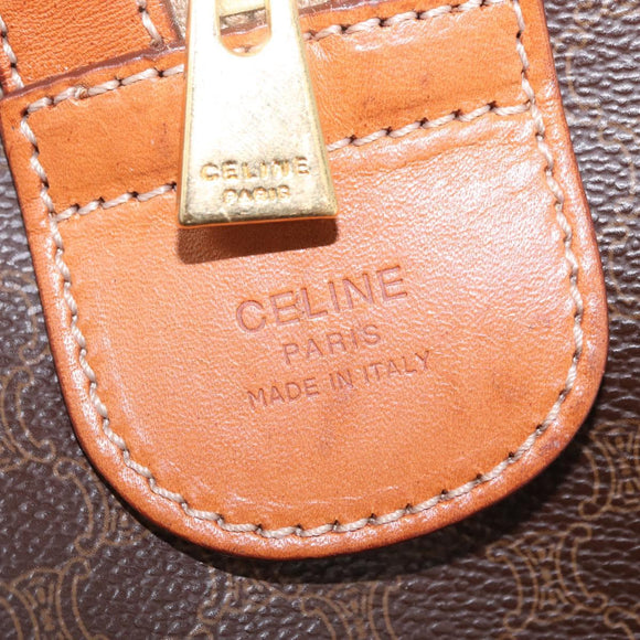 CELINE Macadam Canvas Boston Bag PVC Leather Brown Gold Auth 207455V